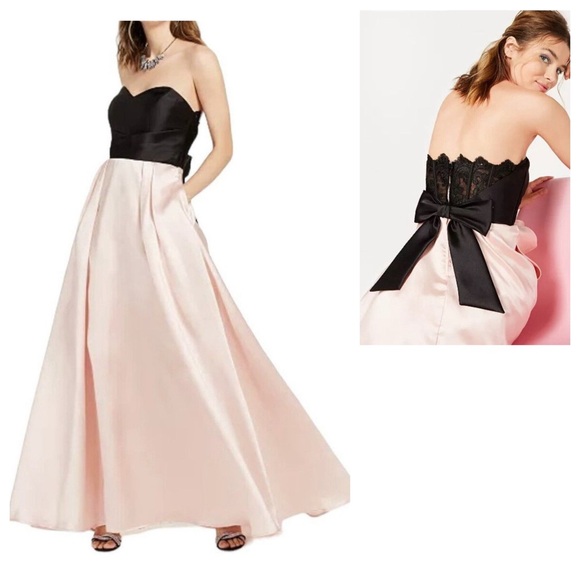 Teeze Me Dresses & Skirts - Teeze Me Corset Back Ball Gown Strapless Formal Maxi Peach Black Tie Prom Dress